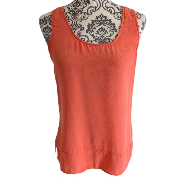 Ecru The Clean Tank Top Luxe Layers Classic Women S Sandwashed Silk Coral Orange - Picture 2 of 11